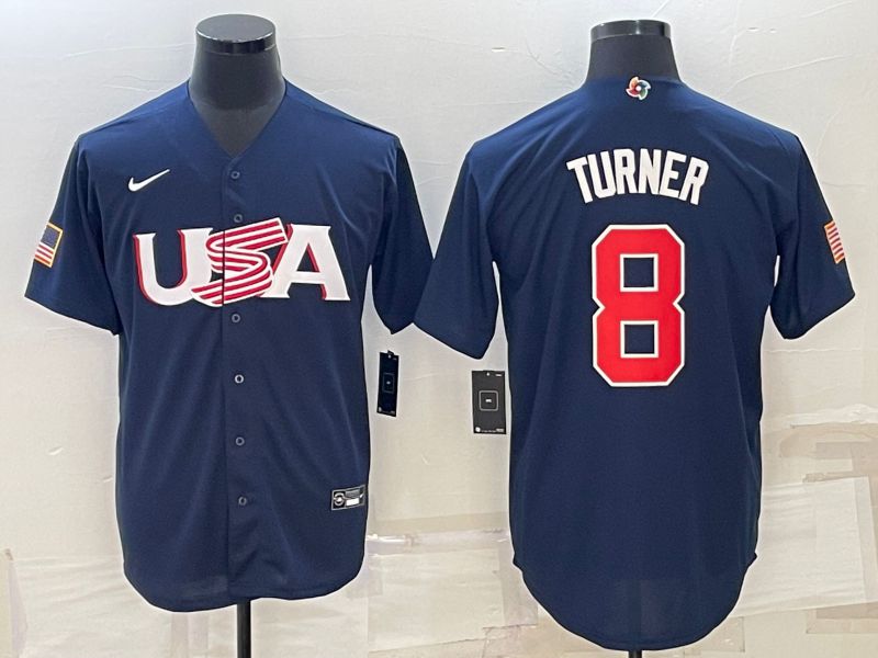 Men 2023 World Cub USA #8 Turner Blue Nike MLB Jersey4